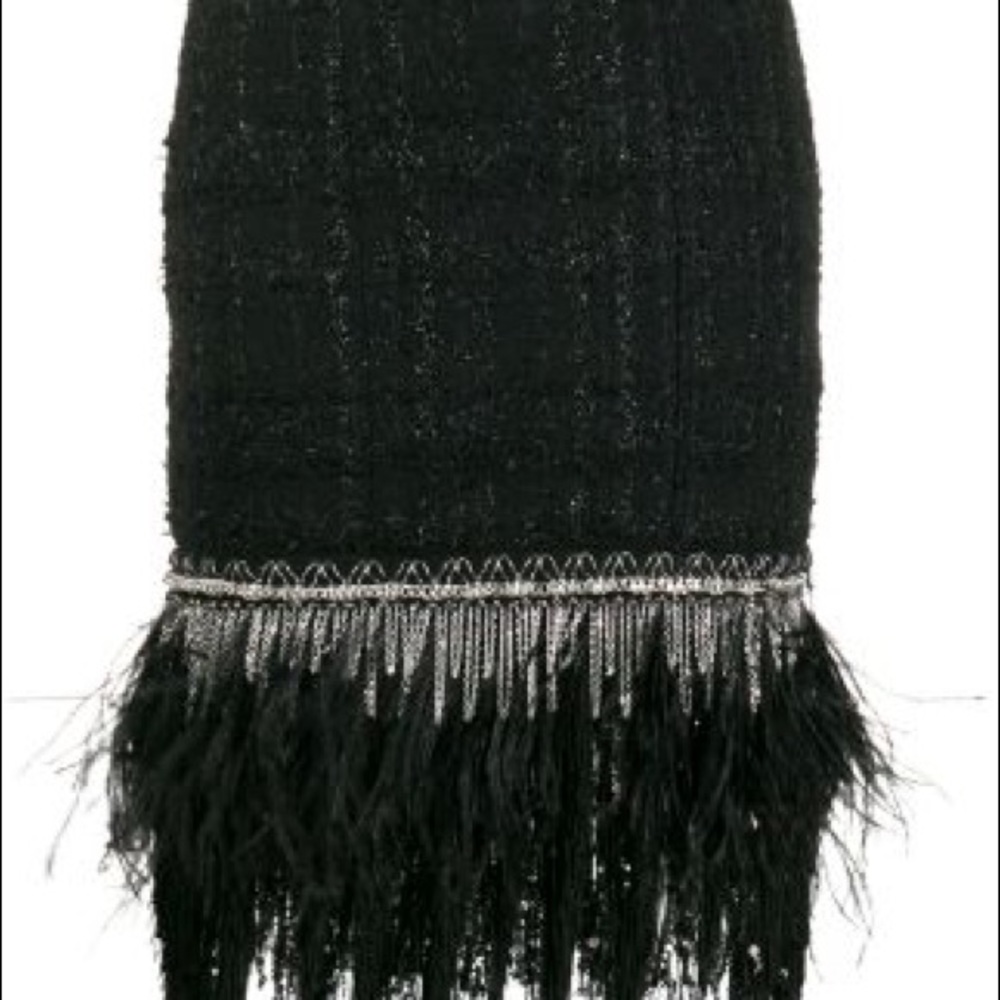 NWT BALMAIN TWEED SEQUIN CHAIN AND FRINGE SKIRT 42